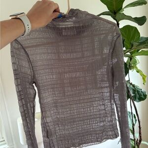 OAK + FORT Gray Ribbed Long Sleeve Blouse